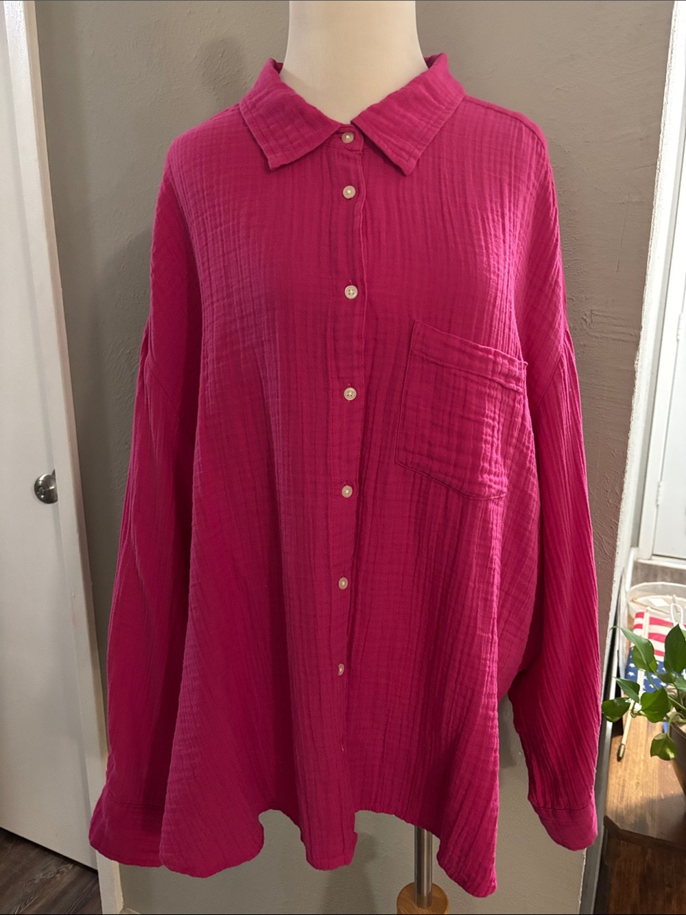 GAP Hot Pink Button-Up Gauze Shirt